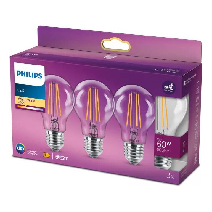 KOMPLEKT 3x LED Pirn VINTAGE Philips A60 E27/7W/230V 2700K