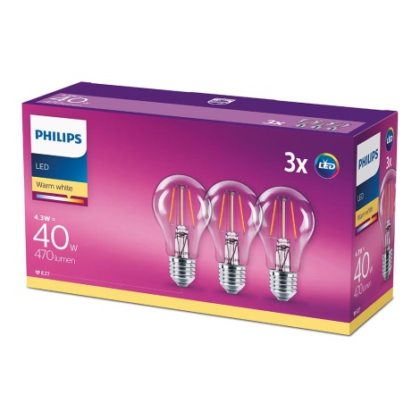 KOMPLEKT 3x LED Pirn VINTAGE Philips E27/4,3W/230V 2700K