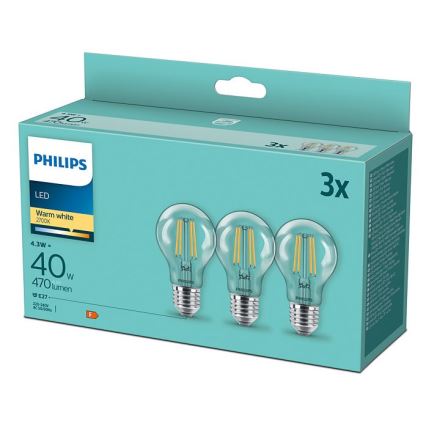 KOMPLEKT 3x LED Pirn VINTAGE Philips E27/4,3W/230V 2700K