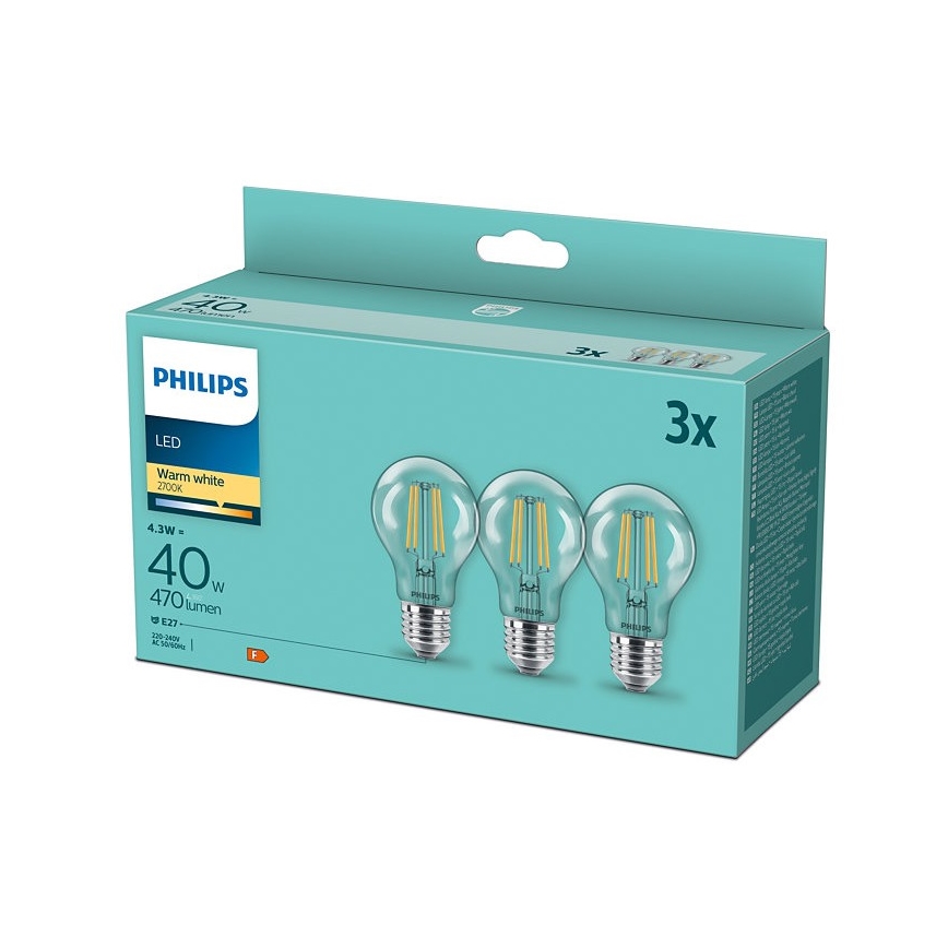 KOMPLEKT 3x LED Pirn VINTAGE Philips E27/4,3W/230V 2700K