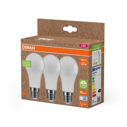 Komplekt 3x LED-pirne taaskasutatud plastist A100 E27/14W/230V 4000K - Osram