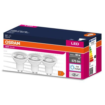 Komplekt 3x LED reflektorpirn PAR16 GU10/6,9W/230V 6500K 60° - Osram