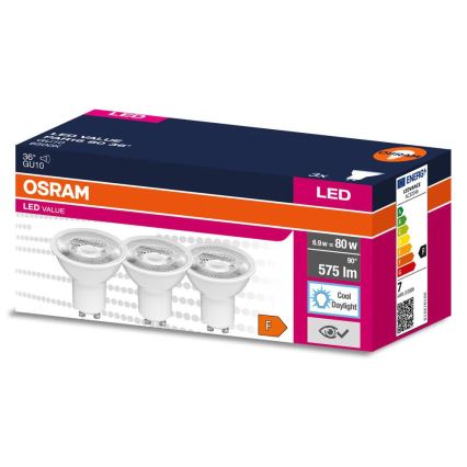Komplekt 3x LED-reflektorpirnid PAR16 GU10/6,9W/230V 6500K 36° - Osram