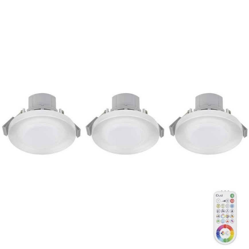 KOMPLEKT 3x LED RGB Hämardatav süvistatav valgusti vannituppa ARGON LED/7,3W/230V IP44 + kaugjuhtimispult