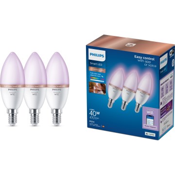 Komplekt 3x LED RGB hämardatavad pirnid Philips SMART C37 E14/4,9W/230V 2200-6500K CRI 90