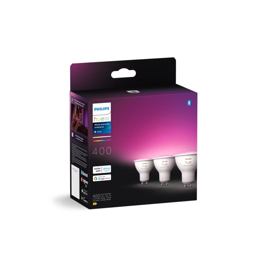KOMPLEKT 3x LED RGBW Hämardatav pirn Philips Hue WHITE AND COLOR AMBIANCE GU10/4,2W/230V 2000-6500K