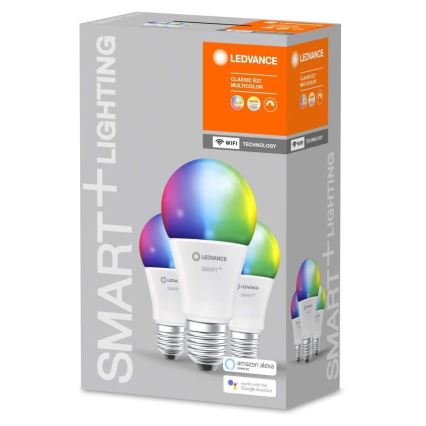 KOMPLEKT 3x LED RGBW Hämardatav pirn SMART+ E27/9W/230V 2700K-6500K Wi-Fi - Ledvance
