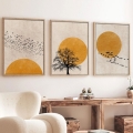 KOMPLEKT 3x Pilt pildiraamis 50x70 cm beež/kollane