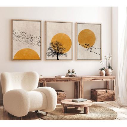 KOMPLEKT 3x Pilt pildiraamis 50x70 cm beež/kollane