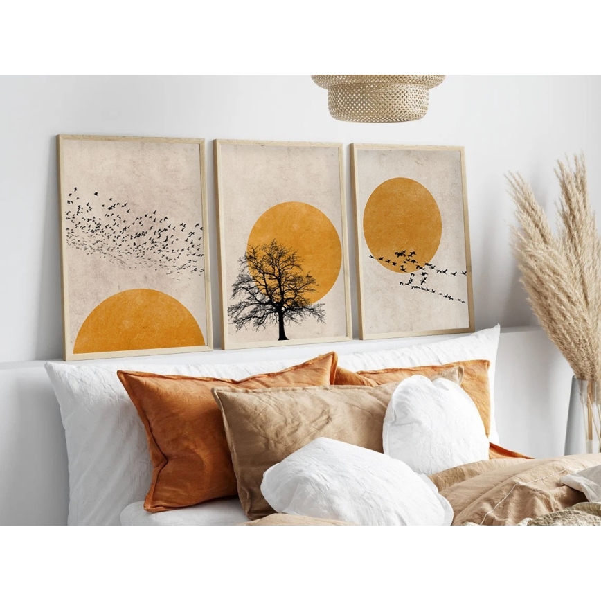 KOMPLEKT 3x Pilt pildiraamis 50x70 cm beež/kollane