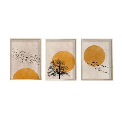 KOMPLEKT 3x Pilt pildiraamis 50x70 cm beež/kollane