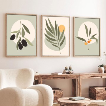 KOMPLEKT 3x Pilt pildiraamis 50x70 cm lehed
