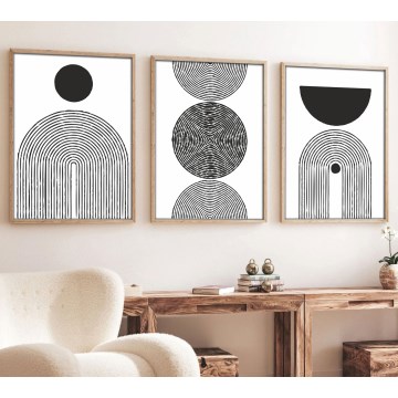 KOMPLEKT 3x Pilt pildiraamis 50x70 cm must/valge