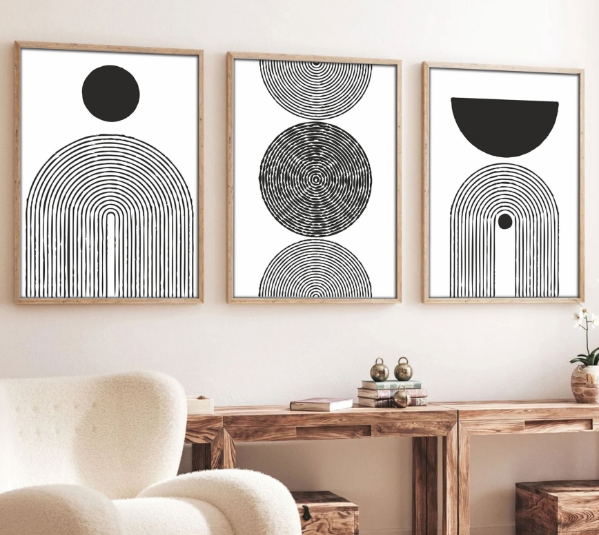 KOMPLEKT 3x Pilt pildiraamis 50x70 cm must/valge