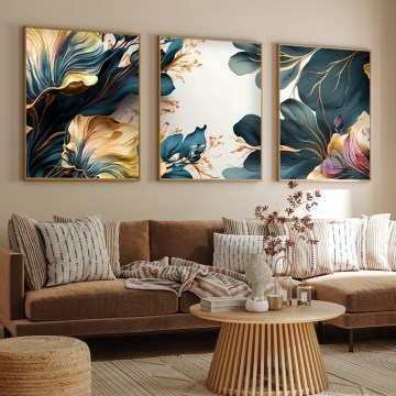 KOMPLEKT 3x Pilt pildiraamis 50x70 cm taimed