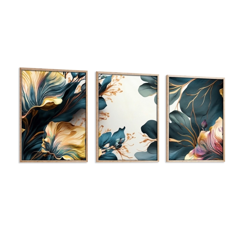 KOMPLEKT 3x Pilt pildiraamis 50x70 cm taimed