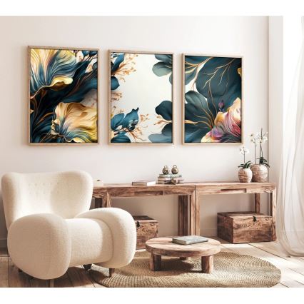 KOMPLEKT 3x Pilt pildiraamis 50x70 cm taimed