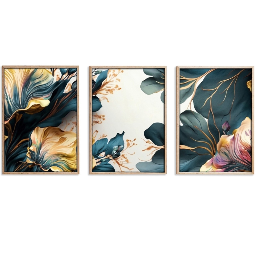 KOMPLEKT 3x Pilt pildiraamis 50x70 cm taimed
