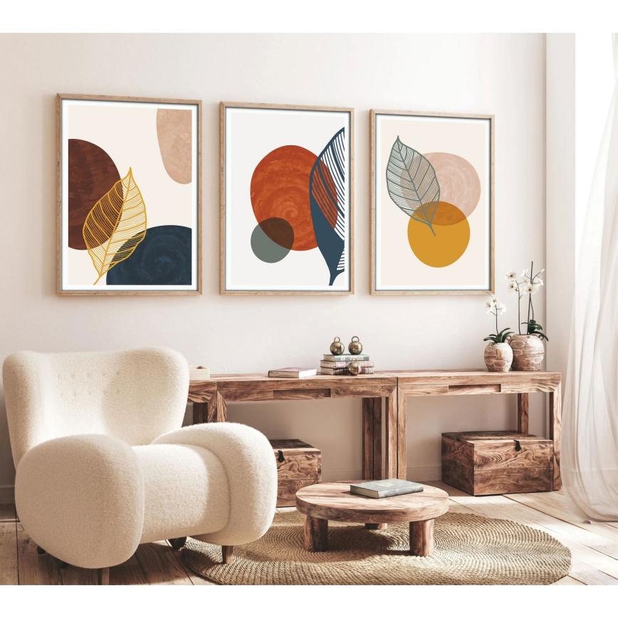 KOMPLEKT 3x Pilt pildiraamis 50x70 cm värviline