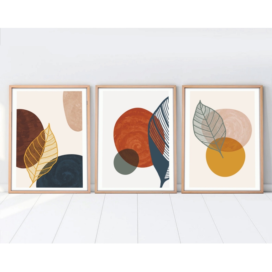 KOMPLEKT 3x Pilt pildiraamis 50x70 cm värviline