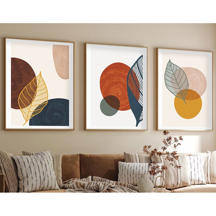 KOMPLEKT 3x Pilt pildiraamis 50x70 cm värviline