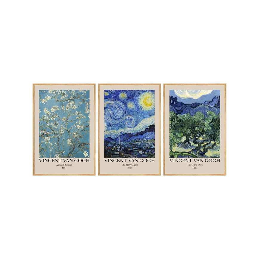 KOMPLEKT 3x Pilt pildiraamis 50x70 cm Vincent van Gogh