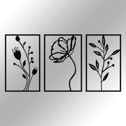 KOMPLEKT 3x Seinakaunistus 78x39 cm lilled metall