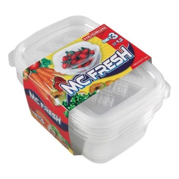 KOMPLEKT 3x Toidukarp 1,2 l läbipaistev