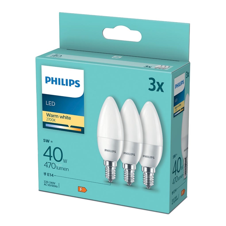 KOMPLEKT 3xLED Pirn Philips B35 E14/5W/230V 2700K