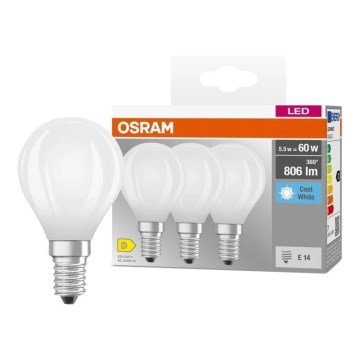 Komplekt: 3× LED-pirni BASE CLASSIC FILAMENT E14/5,9W/230V 4000K - Osram