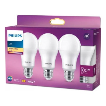 Komplekt 3× Philips A60 LED-pirnid E27 13W 230V 2700K