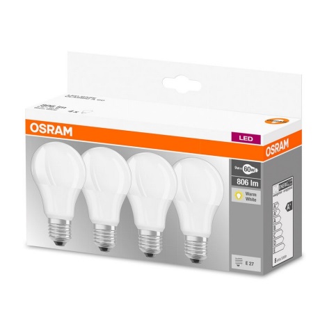 Komplekt 4 x LED Pirn A60 E27/9W/230V 2700K - Osram