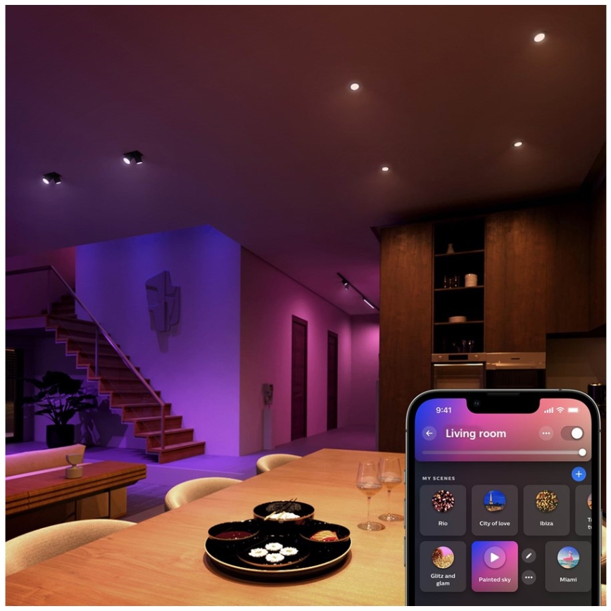 Komplekt 4x hämardatav Philips Hue WHITE AND COLOR AMBIANCE LED RGBW-pirn GU5,3/MR16/6,3W/12V 2000-6500K
