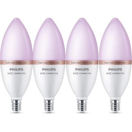 Komplekt 4x LED RGB hämardatav pirn Philips SMART C37 E14/4,9W/230V 2200-6500K