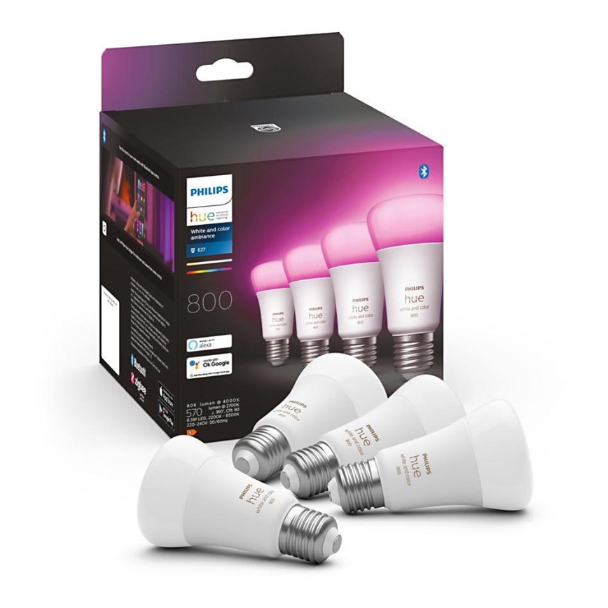 KOMPLEKT 4x LED Hämardatav pirn Philips Hue White And Color Ambience E27/6,5W/230V 2000-6500K