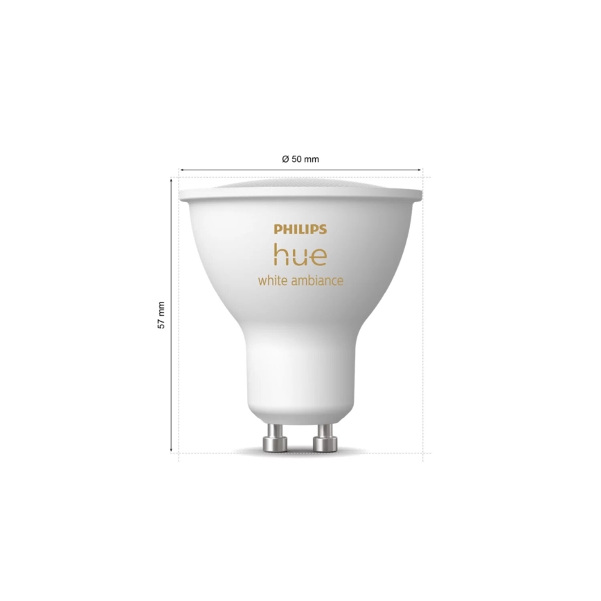 Komplekt 4x hämardatavat Philips Hue WHITE AMBIANCE GU10 LED-pirni, 4,2W/230V, 2200-6500K