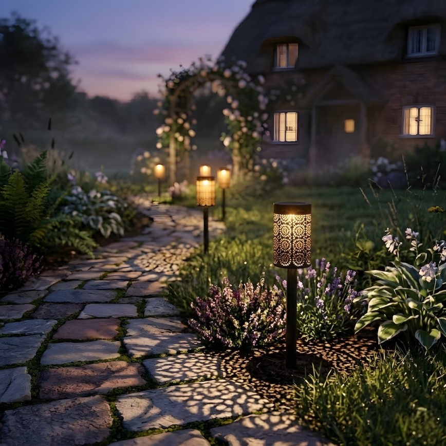 Komplekt 4x LED päikeselamp DECOR LED/1,2V 150 mAh 3000K 39 cm IP44 must