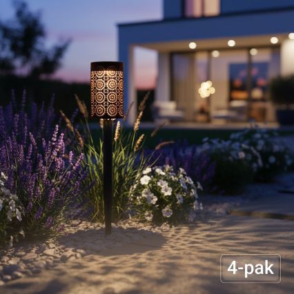 Komplekt 4x LED päikeselamp DECOR LED/1,2V 150 mAh 3000K 39 cm IP44 must