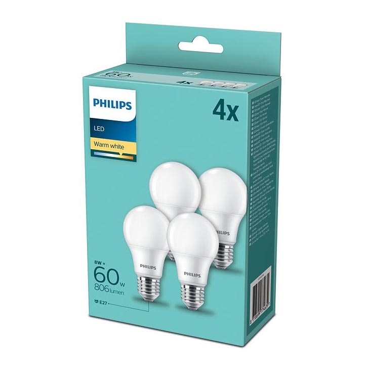 KOMPLEKT 4x LED Pirn Philips E27/8W/230V 2700K