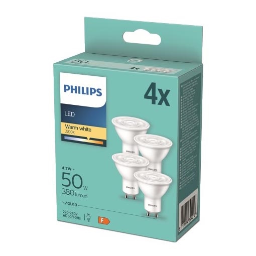 KOMPLEKT 4x LED Pirn Philips GU10/4,7W/230V 2700K