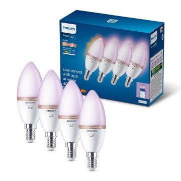 Komplekt 4x LED RGB hämardatav pirn Philips SMART C37 E14/5W/230V 2200-6500K