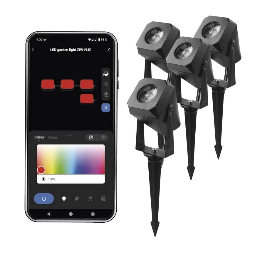 KOMPLEKT 4x LED RGBIC Hämardatav välilamp LED/7W/230V 3000-6500K IP65 Wi-Fi Tuya