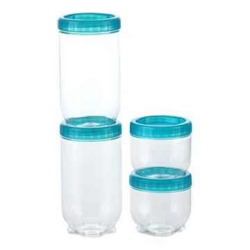KOMPLEKT 4x Toidukarp INTERLOCK türkiis/läbipaistev