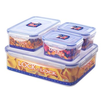 KOMPLEKT 4x Toidukarp LOCK 0,47/1/3,9 l sinine/läbipaistev
