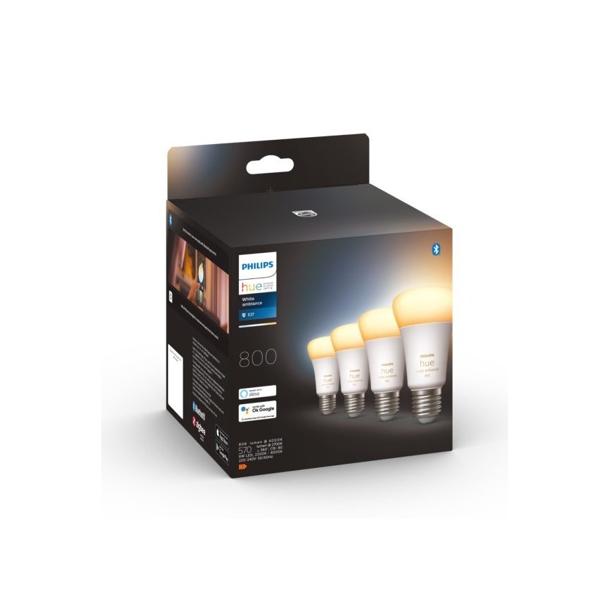 KOMPLEKT 4xLED Hämardatav pirn Philips Hue WHITE AMBIANCE E27/6W/230V 2200-6500K