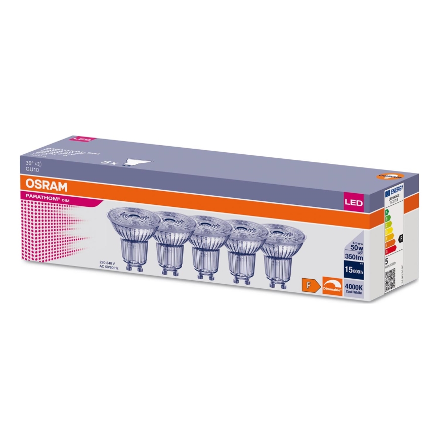 KOMPLEKT 5x LED Hämardatav pirn PAR16 GU10/4,5W/230V 4000K 36° - Osram