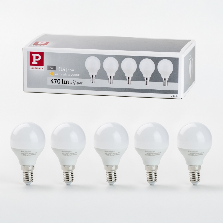 KOMPLEKT 5x LED Pirn P45 E14/5,5W/230V 2700K - Paulmann 28783