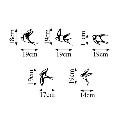 KOMPLEKT 5x Seinakaunistus linnud metall