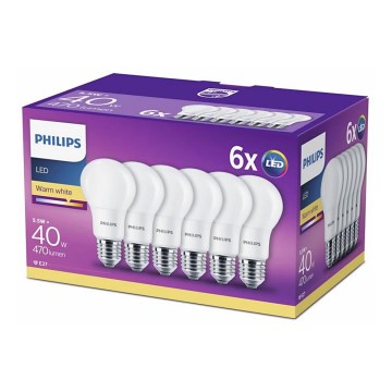 KOMPLEKT 6 x LED Pirn Philips E27/5,5W/230V 2700K