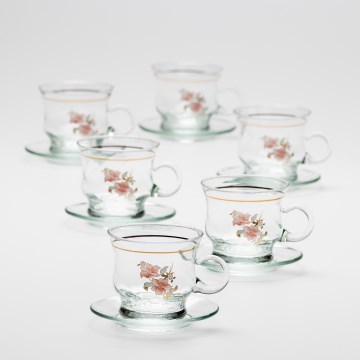 Komplekt 6x klaasist tass koos alustassiga, läbipaistev kimp nr 4